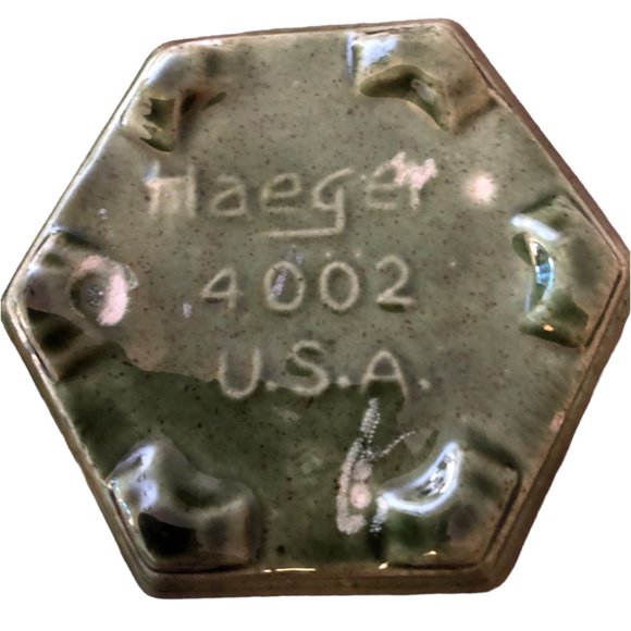 HAEGER Vtg Pottery 4002 USA Olive Green Hexagon Stoneware Planter Succlent Cacti - Picture 2 of 3